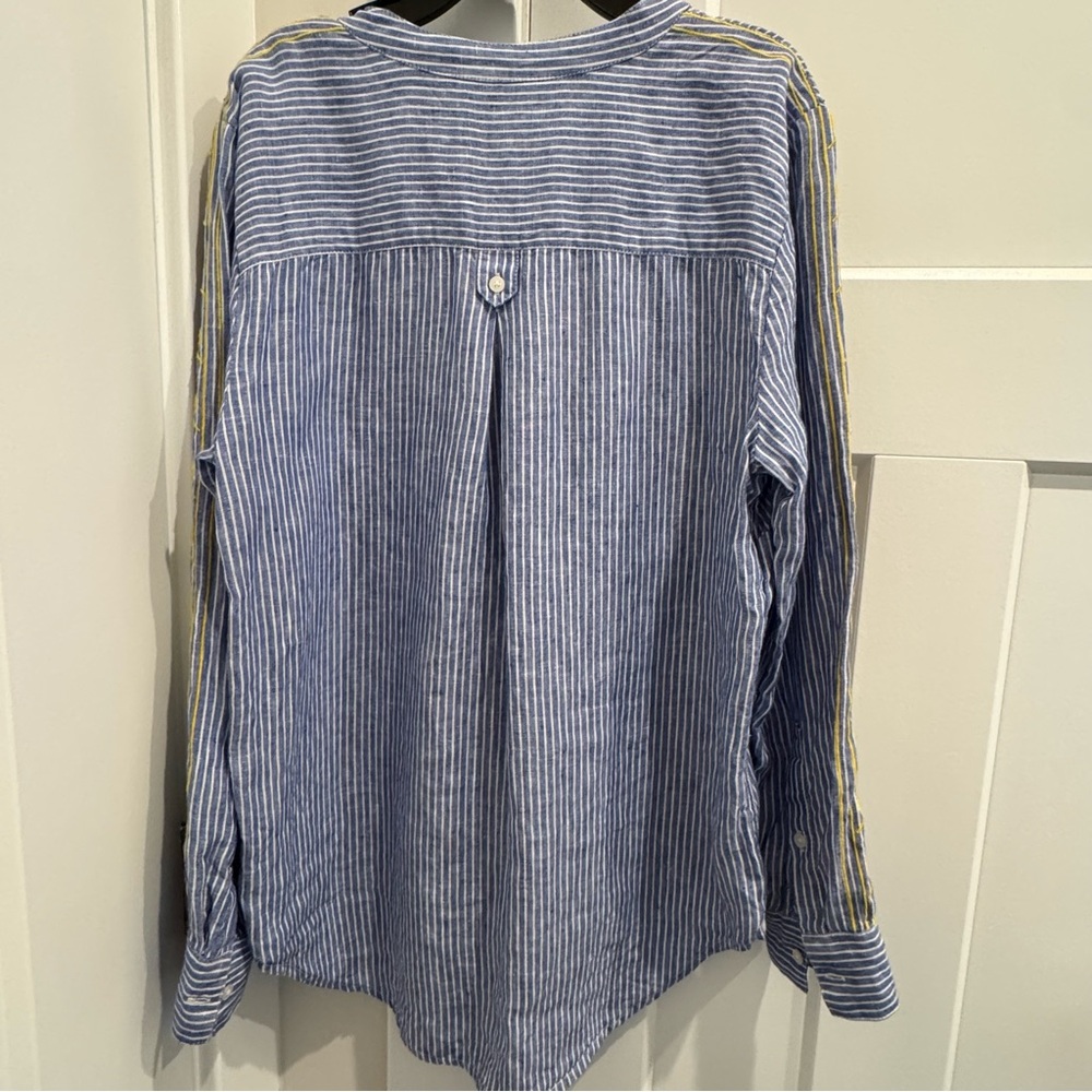 J.Crew Embroidered Blue White Striped 100% Linen Tunic Kaftan Blouse Top Small - Picture 6 of 9